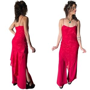 Vintage Pelicana Jumpsuit Dress With Spaghetti Straps, Zipper and Slits